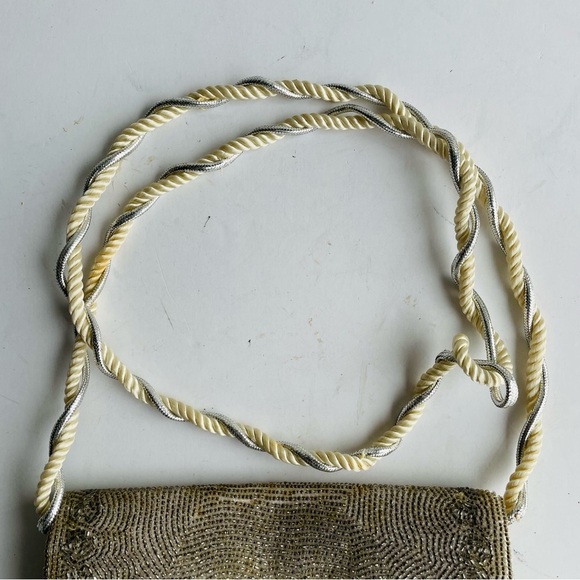 Vintage "RICHERE" Beaded Purse Evening Bag Silver Gold 1960's Hand Made in Japan - Picture 4 of 16